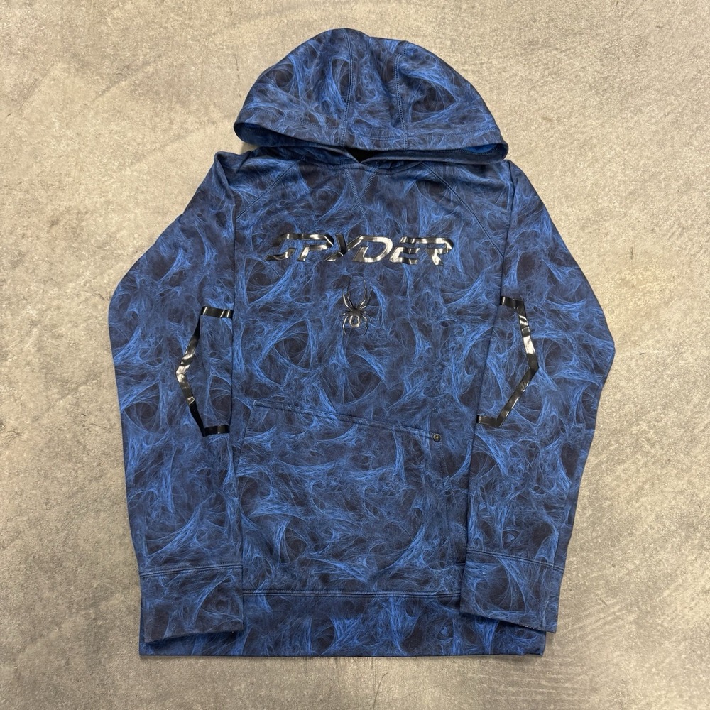 Spyder Hoodie Sweatshirt Youth Large Blue Black Abstract Smoke Fleece